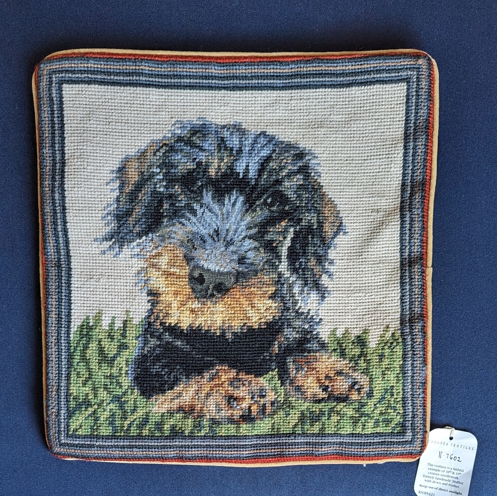 Vintage Handcrafted Dachshund Needlepoint Pillow Cover